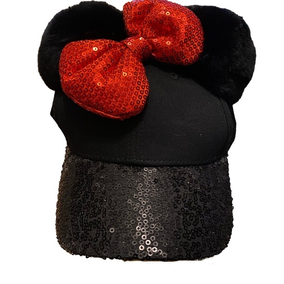 NWOT DISNEY Licensed Minnie Mouse Ears Sequin Red Bow Baseball Hat Girls OS - Picture 1 of 9